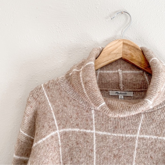 Madewell | Windowpane Wool Blend Neutral Turtleneck Sweater - Picture 5 of 14
